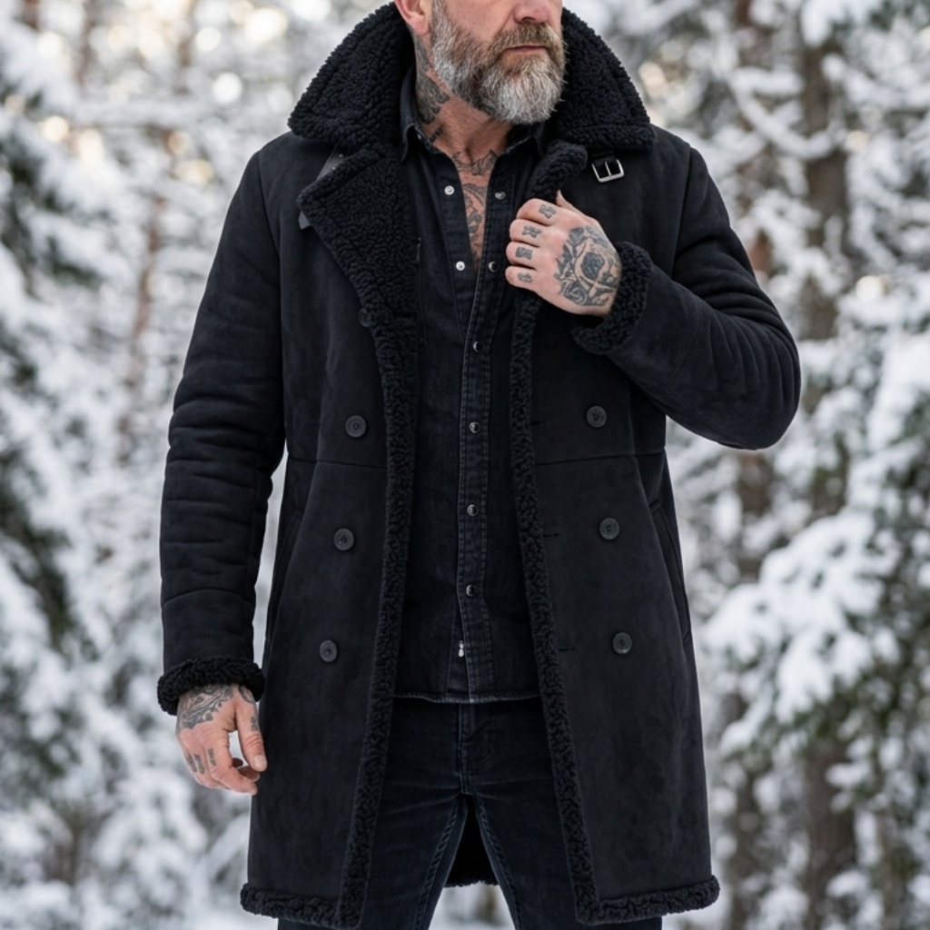 Outdoor Hunting Coat - Erkek Suni Süet Kürk Astarlı Kışlık